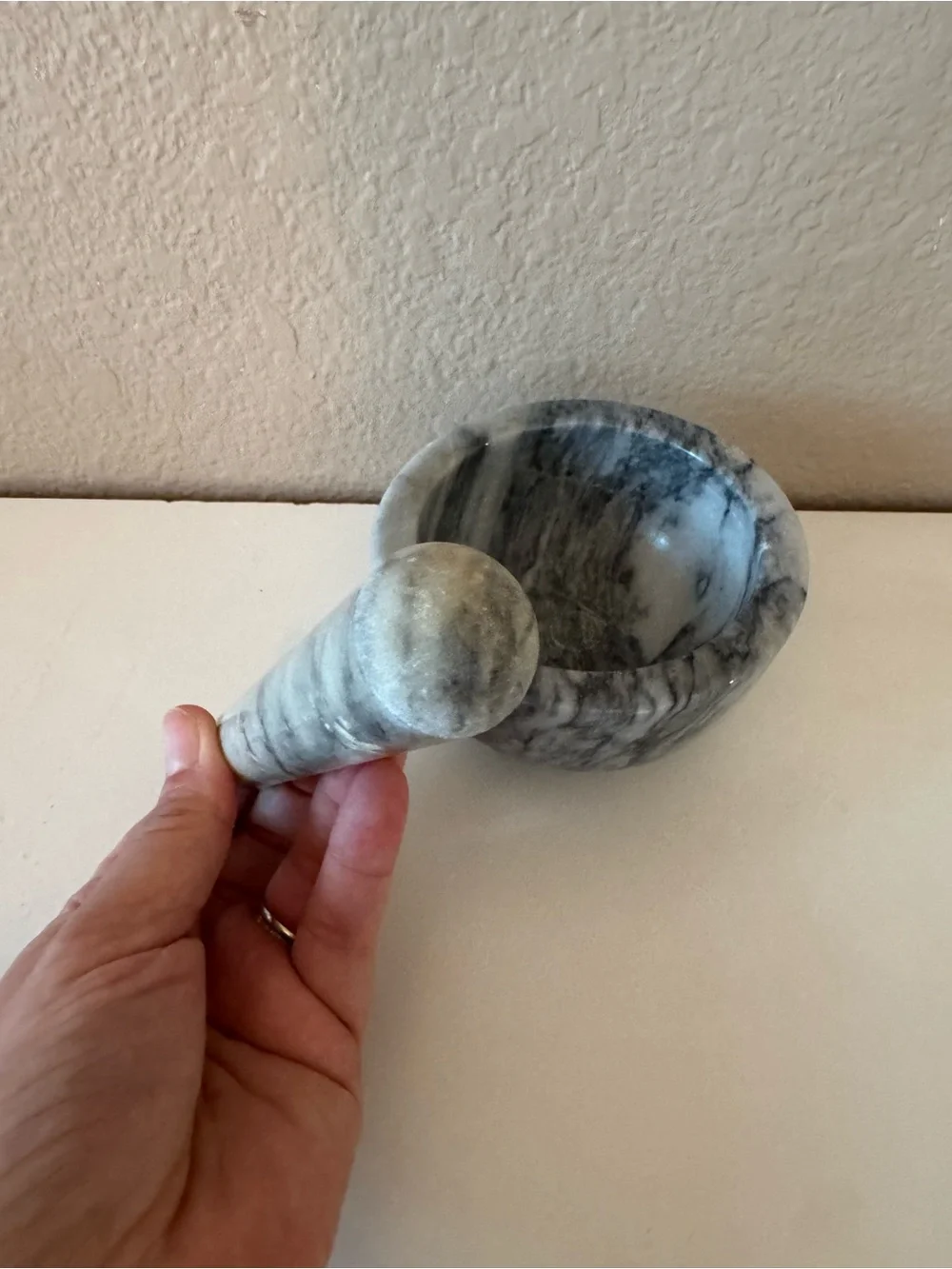 Marble Mortar and Pestle - Gray and White Marble Finish